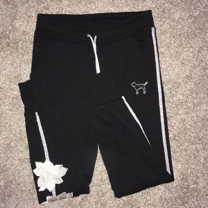 Vs PINK Flower Embroidered Sweats
